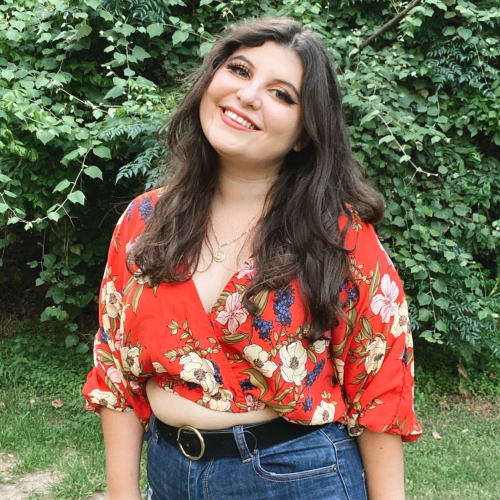 Red floral cropped blouse